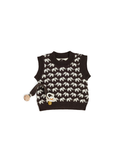 Smallstuff Vest Ao Elephants Merino Wool Brown Brown 56/62