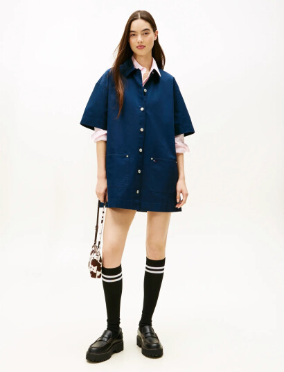 Tommy Jeans Tjw Pocket Mini Shirt Dress Ext   Blue   M