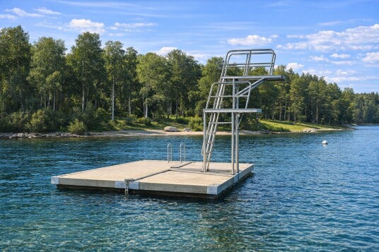 Badeplattform med stupetårn 3 uthopp 1 2 og 3 meter stor