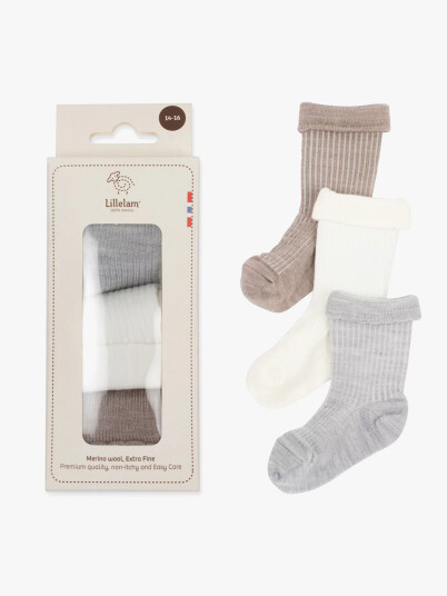 Lillelam 3-pack ullsokk gavepakke Grå 14-16