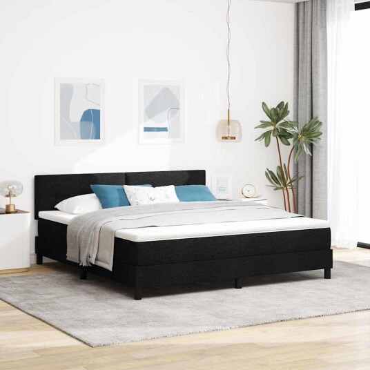 Box Spring Seng med Madrass & LED Svart 180x200 cm Stoff Box Spring Seng med Madrass & LED Svart 180x200 cm Stoff