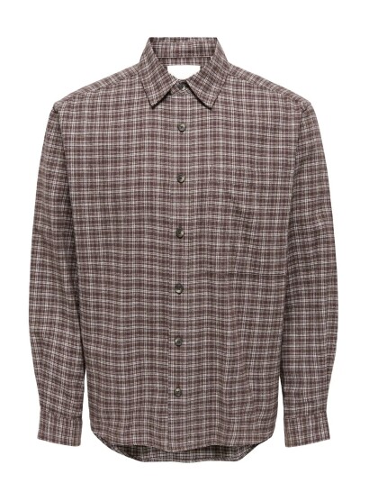 ONLY & SONS Onsgudmund Loose Ls Checked Shirt   Brown   XL