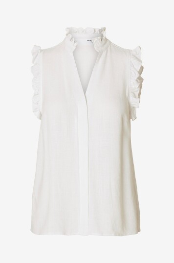 Selected Femme Bluse slfViva SL Sun Ruffle Top Hvit