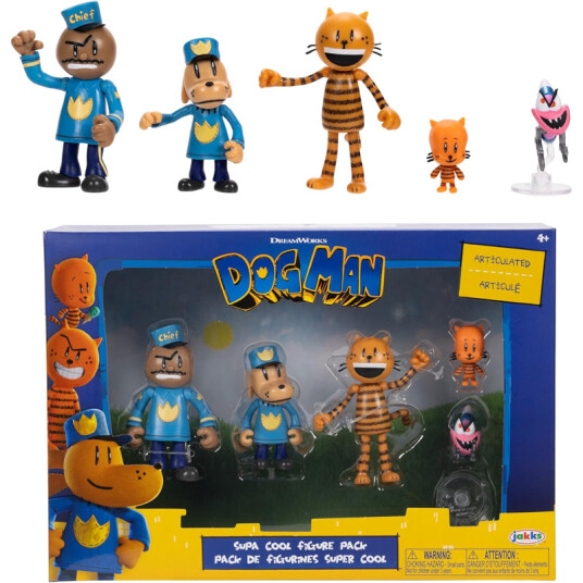 Dog Man 5 Pakning Figursett 65cm Supa Cool Dog Man 5 Pakning Figursett 65cm Supa Cool