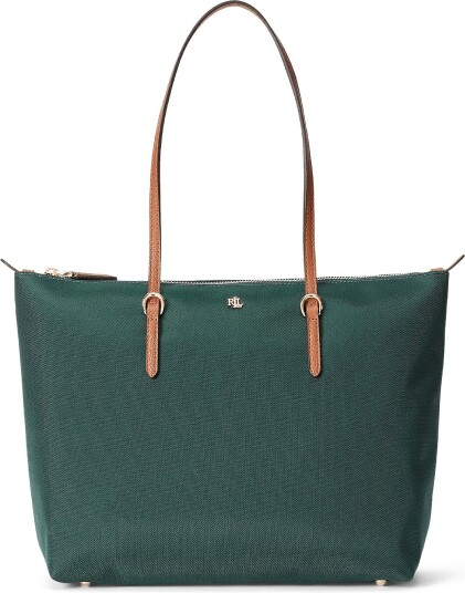 Lauren Ralph Lauren Nylon Medium Keaton Tote Bag   Green   ONE SIZE