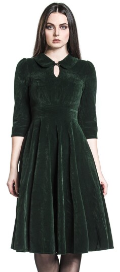 H&R London   Rockabilly Middellang kjole   Glamorøs fløyelskjole   XS til 6XL   Damer   mørkegrønn