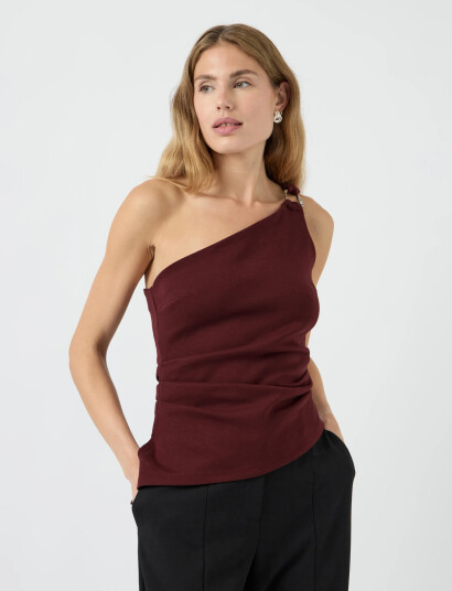 YAS Yasmimo One Shoulder Top Burgundy XL