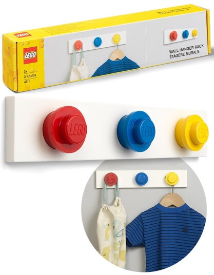 LEGO Storage Wall hanger rack LEGO knaggrekke til barnerommet rød, blå og gul LEGO Storage Wall hanger rack LEGO knaggrekke til barnerommet rød, blå og gul
