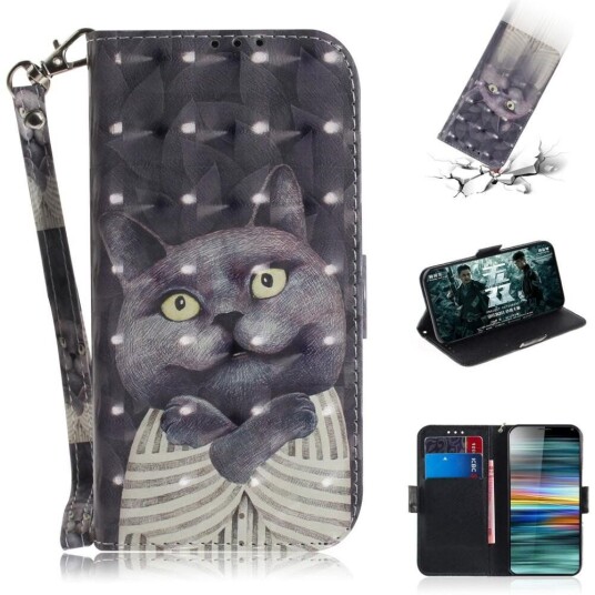 INCOVER Sony Xperia 10 Light Spot Skinn Flip Deksel - Grå Katt