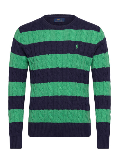 Polo Ralph Lauren Cable Knit Striped Cotton Sweater   Navy   S
