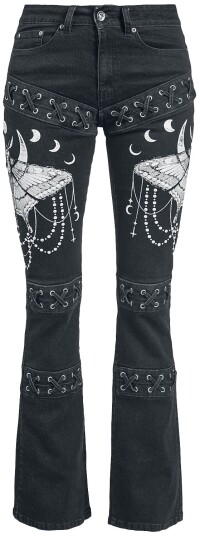 Gothicana by EMP Goth Jeans Grace Jeans med Utdypende Prints og Snøring W27L30 til W32L34 Damer svart