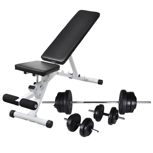 Treningsbenk med vektstang og manualsett 60,5 kg Treningsbenk med vektstang og manualsett 60,5 kg