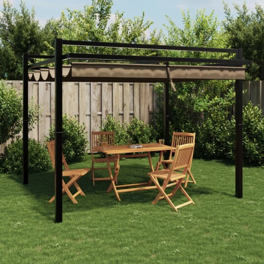  Hagepaviljong med uttrekkbar tak gråbrun 3x3 m aluminium 4003970