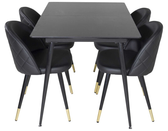 Venture Design Silar & Velvet spisegruppe Svart/svart 4 st stoler & bord 120 x 90 cm