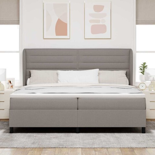 Box Fjærbed med Madrass Taupe 200x200 cm Stoff