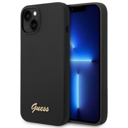 Guess Iphone 14 Plus Deksel Liquid Silicone Metal Logo Svart