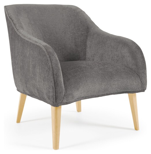 Kave Home Bobly Loungestol, Grå chenille/Trebein Unoliving