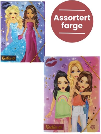 Besties A4 oppbevaringsmappe med elastisk lukking assortert