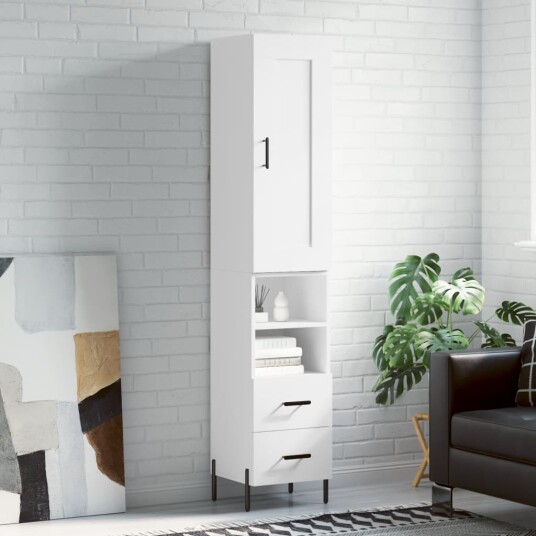 vidaXL Highboard hvit 34,5x34x180 cm konstruert tre 8720845496876