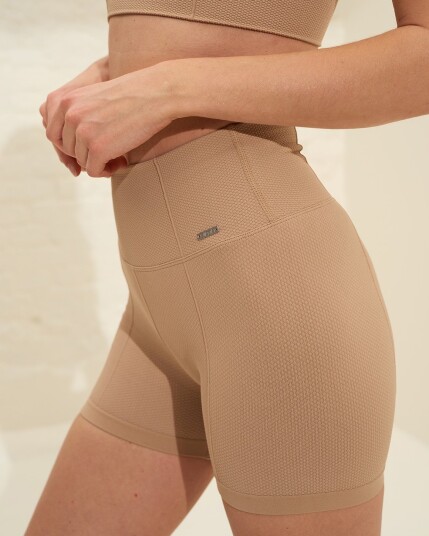 Aim’n Solid Beige Luxe Seamless Midi Biker Shorts - XS