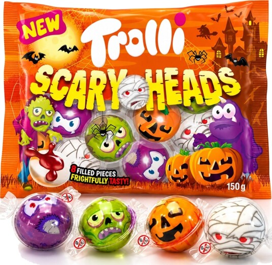 Trolli Scary Heads - Skumkuler med Fyll 150 gram