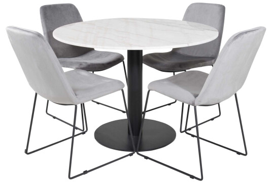 Venture Design Estelle & Muce spisegruppe Hvit/grå 4 st stoler & bord 106 cm