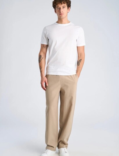 Lindbergh Linen Wide Fit Pants   Beige   M