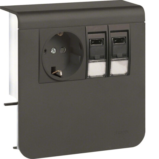 Hager SL200809209011 Uttak 1 veis + 2 x RJ45 80 mm Antrasittgrå Installasjonsmaterial