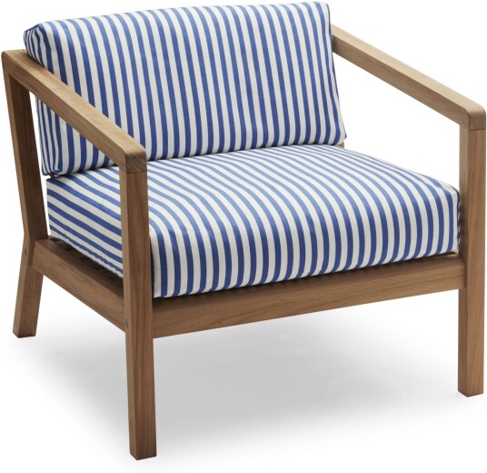 Fritz Hansen Virkelyst Chair Teak Fossflakes Padding Outdoor Textile / Sea Blue Stripe Utendørs Lenestoler Says Who Tre Fritz Hansen Virkelyst Chair Teak Fossflakes Padding Outdoor Textile / Sea Blue Stripe Utendørs Lenestoler Says Who Tre