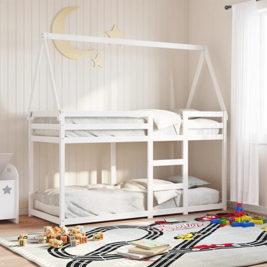 Køyeseng med tak hvit 80x200 cm heltre furu 8721102669804 Køyeseng med tak hvit 80x200 cm heltre furu 8721102669804