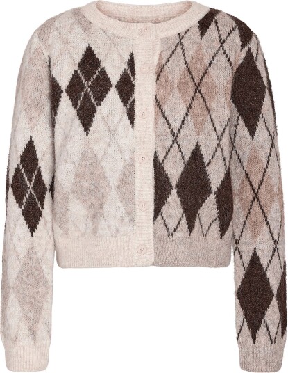 NOISY MAY Nmbless L/S Argyle Knit Cardigan   Cream   M