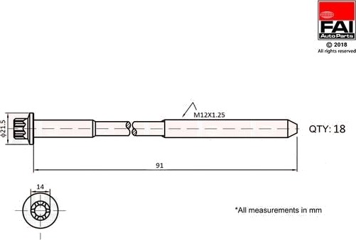 Topplokksbolter FAI AutoParts B2101 Topplokksbolter FAI AutoParts B2101