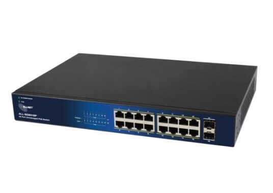 Allnet Switch Unmanaged Layer2 18 Port Â€¢ Poe Budget 240W Â€¢ 16X Poe At Â€¢ 2X Sfp Â€¢ 48,30Cm (19") Â€¢ Lüfterlos Â€¢ All-Sg8018p (All-Sg8018p)
