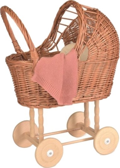 Egmont Toys Barnevogn i flettverk med strikket teppe 700055