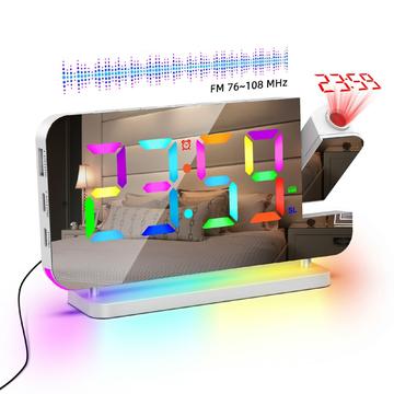 EN8853-C Fargerik LED-vekkerklokke med tidsprojeksjon og FM-radio Hvit EN8853-C Fargerik LED-vekkerklokke med tidsprojeksjon og FM-radio Hvit