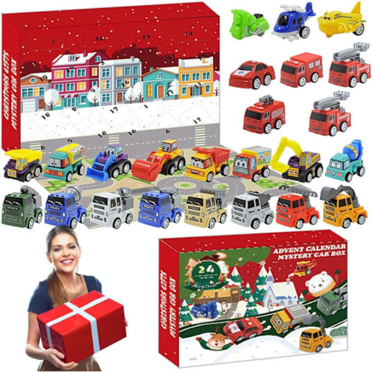 Leksakslastbil Bilar Adventskalender 2025 – 24 dagar med byggfordon och bilöverraskningar Julkalender för barn (3–8 år)
