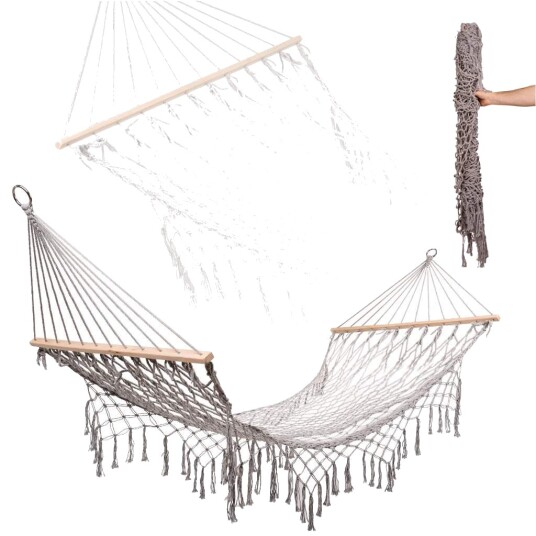 Hagehengekøye boho mesh dusk 200cm grå