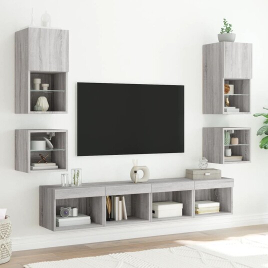  Vegghengt TV-benk med LED grå sonoma 30x28,5x30 cm 836983