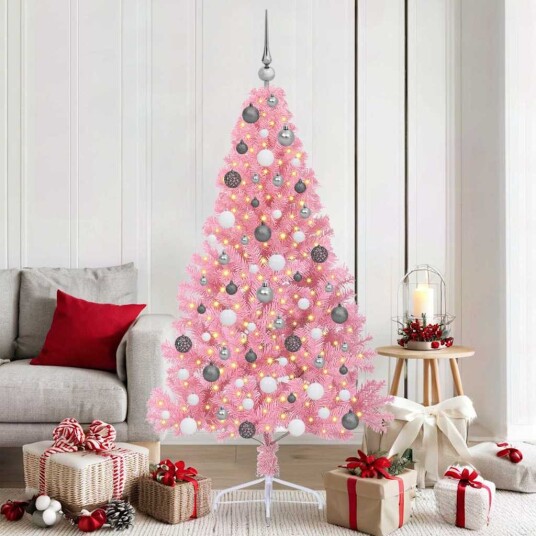 Kunstig Forhåndsopplyst Juletre med 300 LED Rosa 180 cm PVC