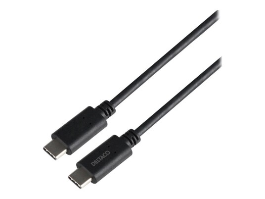 Deltaco 2m USB-C Kabel 24 Pin, USB 3.1 Gen 2, 5A, Svart