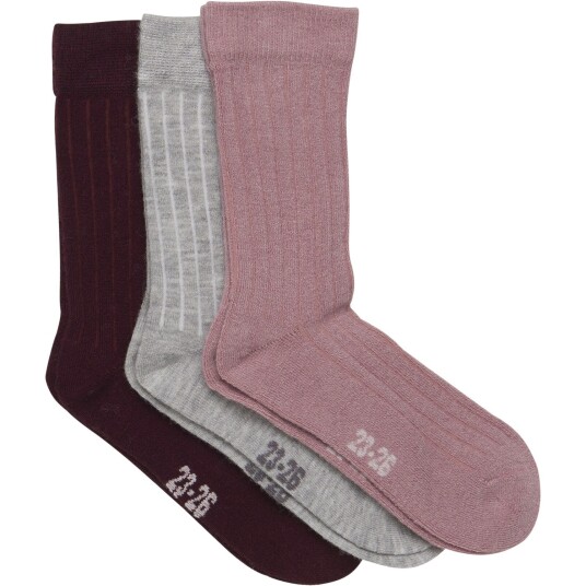 Minymo Burnished Lilac Ull Sokker Rib 3-pakning 31-34