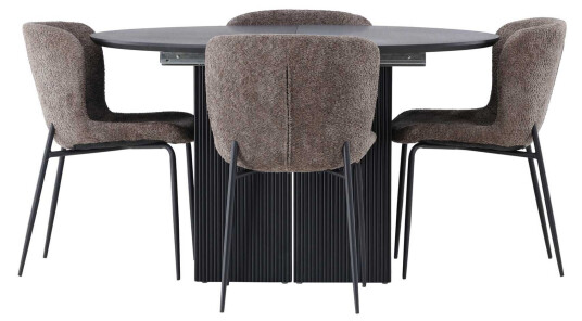 Venture Design Matilda & Modesto spisegruppe Mørkegrå/svart 4 stoler & bord 130 cm