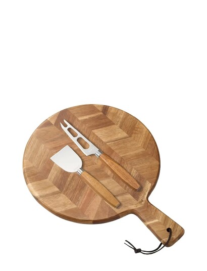 Dorre Serving Tray Herringbone Pattern With Cheese Tools 2 Pcs 37*27*1.5 Cm Brown 27X 37X 2.8