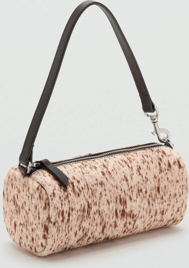 Mango Cow Leather Shoulder Bag   White   ONE SIZE
