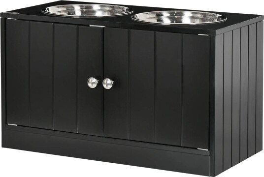 Hundeskåler forhøyet fôringsstasjon med 2 skåler i rustfritt stål Hundeskålstativ med 44L lagringsplass Magnetiske dører Mat