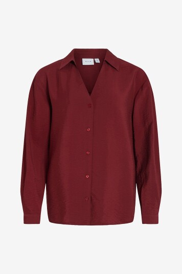Vila Bluse viDomira V neck L/S Shirt Rød