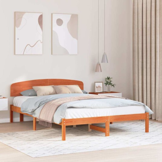  Sengestamme med hodegjerde Brun 150 x 200 cm Massivt furutre