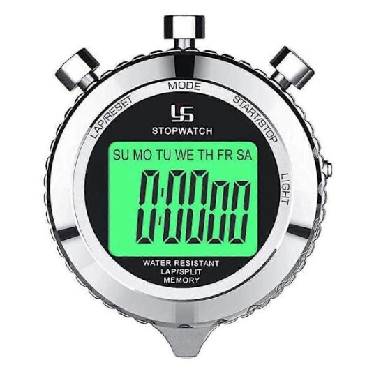 Digital Stoppeklokke Timer Metall Stoppeklokke med Bakgrunnsbelysning 2 Runder Stoppeklokke Timer for Sportskonkurranser