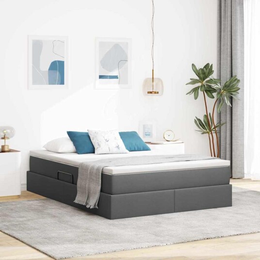 vidaXL Seng med lagring og madrass Mørkegrå 152 x 203 cm Polyester