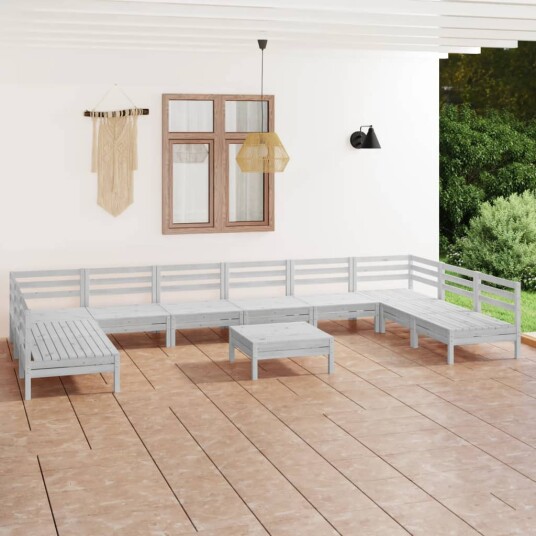 vidaXL Hagesofagruppe 11 deler hvit heltre furu